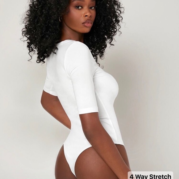 Shein Basic White Scoop Neck Bodysuit XS - Picture 5 of 6